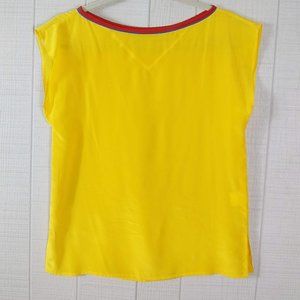 Vintage 80s Silk Shell Blouse Top Bright Yellow